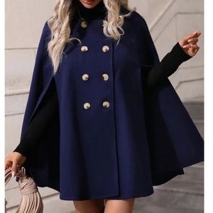 Brand New, Navy Luxe button up double breasted Cape Coat